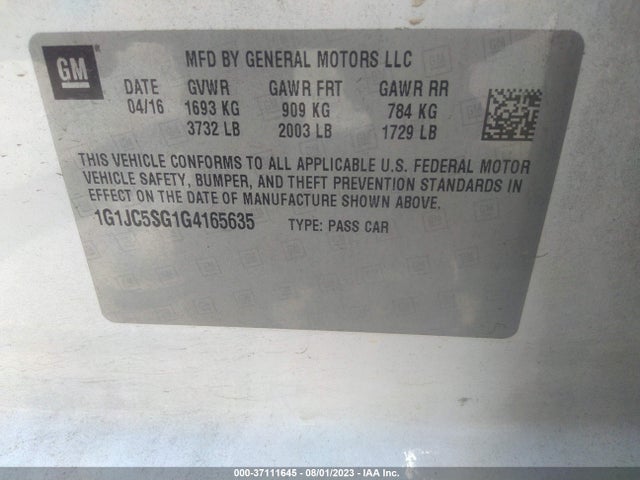 Chevrolet SONIC LT 2016 1G1JC5SG1G4165635 Image 9