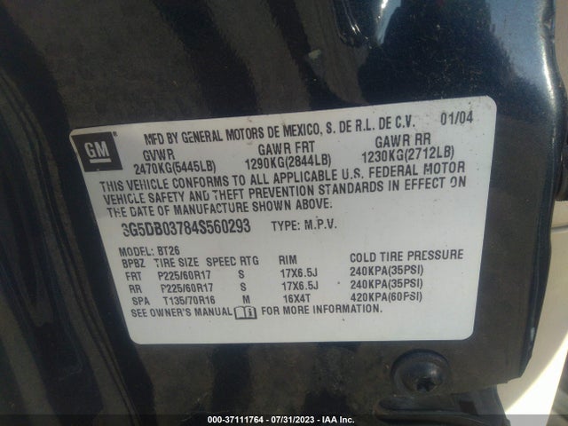2004 BUICK RENDEZVOUS VIN: 3G5DB03784S560293