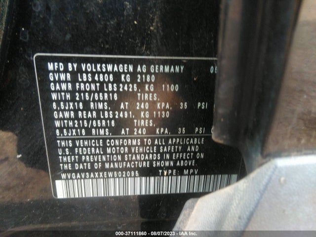 WVGAV3AXXEW502095 Volkswagen TIGUAN S
