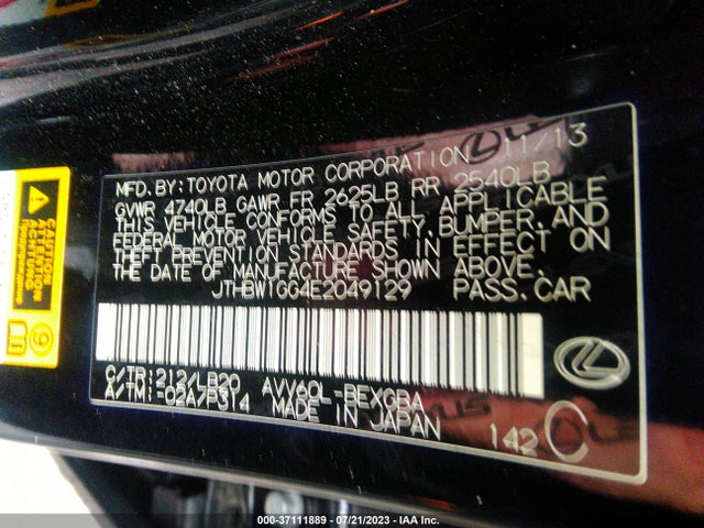 2014 LEXUS ES 300H HYBRID VIN: JTHBW1GG4E2049129