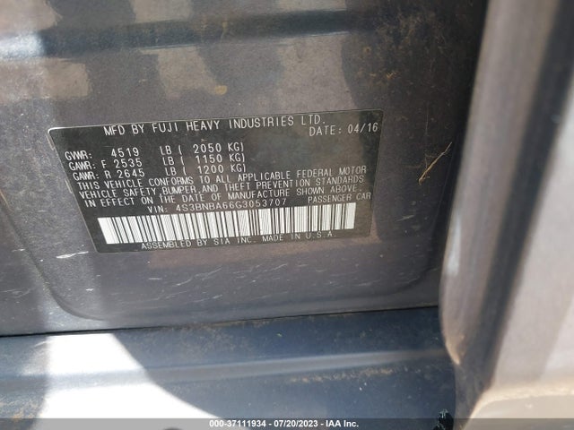 2016 SUBARU LEGACY 2.5I VIN: 4S3BNBA66G3053707