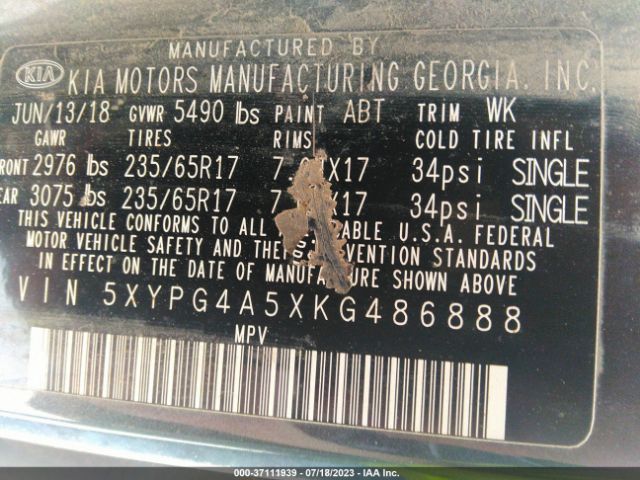 5XYPG4A5XKG486888 KIA Sorento Lx V6
