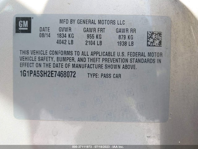 Chevrolet CRUZE LS 2014 1G1PA5SH2E7468072 Image 10