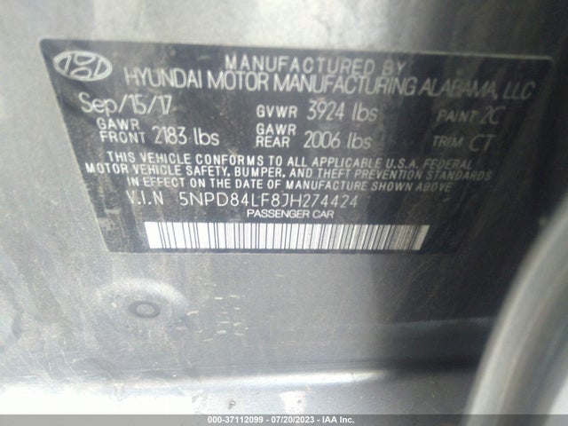 Hyundai ELANTRA SEL 2018 5NPD84LF8JH274424 Image 14