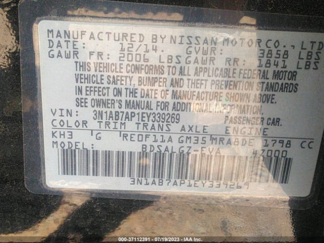 3N1AB7AP1EY339269 Nissan SENTRA SL