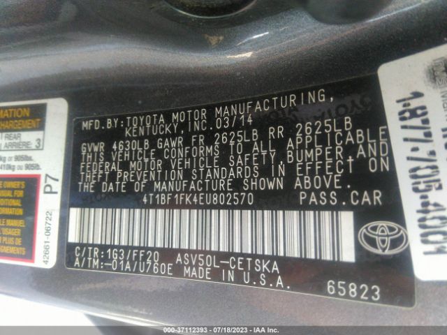 Toyota Camry L/le/xle/se/se Sport 2014 4T1BF1FK4EU802570 Image 9