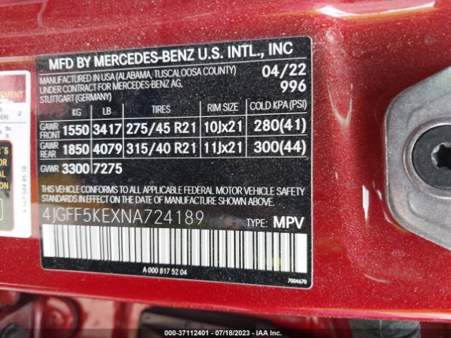 4JGFF5KEXNA724189 Mercedes-Benz Gls Gls 450