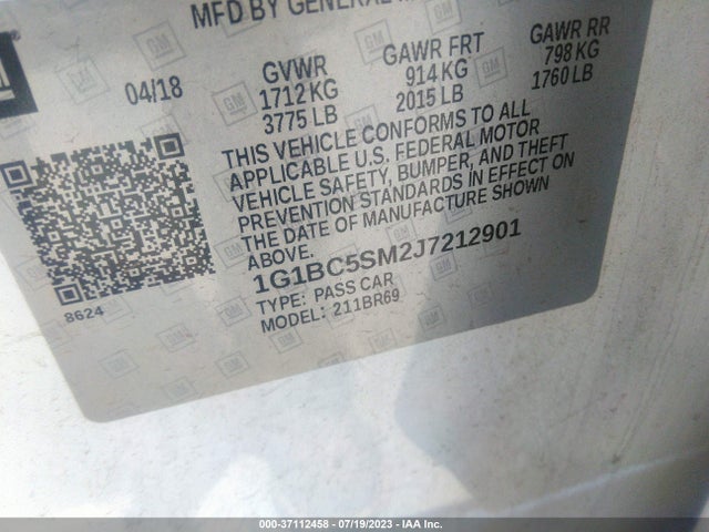 Chevrolet CRUZE LS 2018 1G1BC5SM2J7212901 Image 9