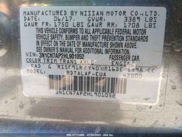 3N1CN7AP2HL901052 Nissan Versa Sedan S