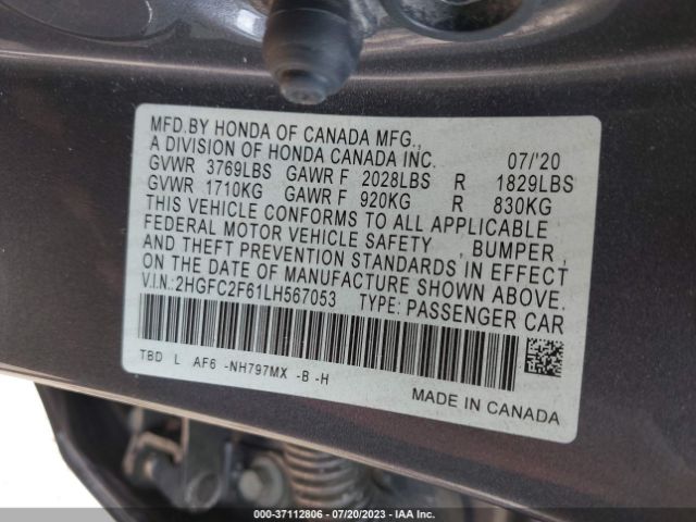 2HGFC2F61LH567053 Honda Civic Sedan Lx
