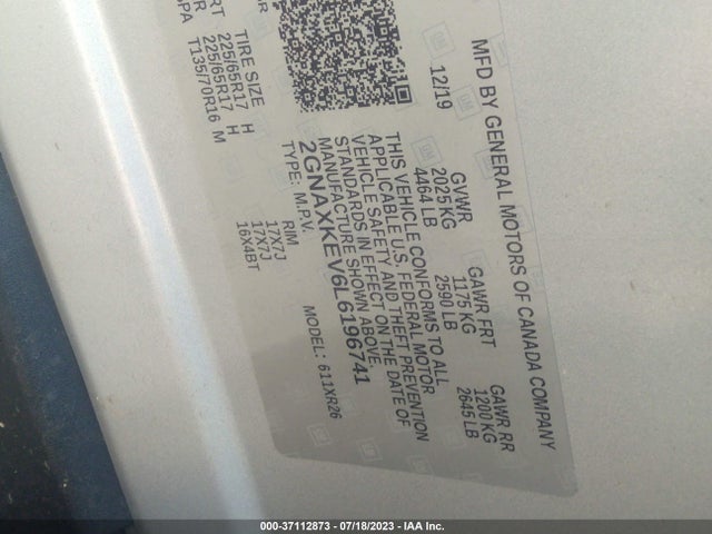 Chevrolet EQUINOX LT 2020 2GNAXKEV6L6196741 Image 9
