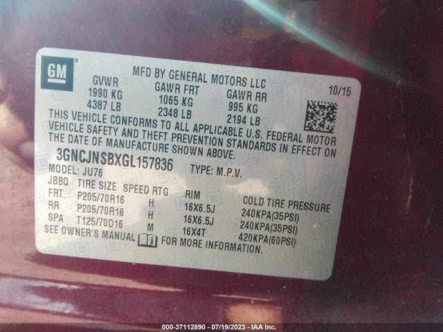 Chevrolet TRAX LS 2016 3GNCJNSBXGL157836 Image 9