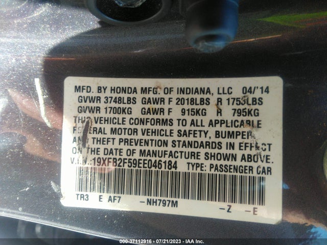 Honda Civic Sedan Lx 2014 19XFB2F59EE046184 Image 9