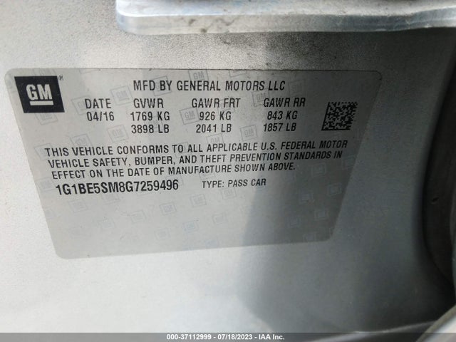 Chevrolet CRUZE LT 2016 1G1BE5SM8G7259496 Image 9
