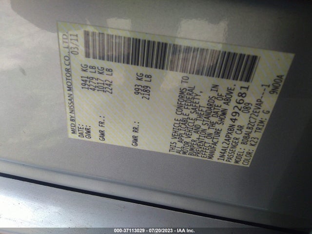 2011 NISSAN ALTIMA 2.5 S VIN: 1N4AL2APXBN492681