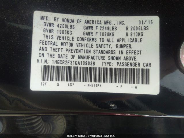 1HGCR2F31GA109038 Honda Accord Sedan Lx