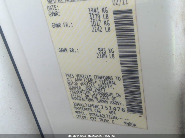 2011 NISSAN ALTIMA 2.5 S VIN: 1N4AL2AP9BC151476