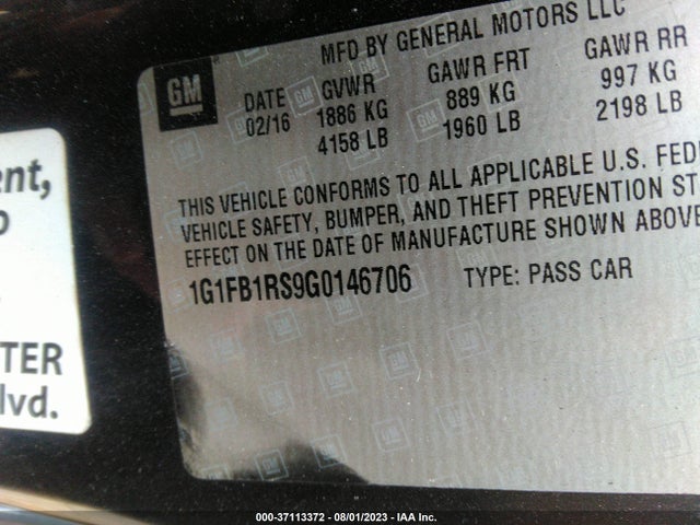 Chevrolet Camaro 1lt 2016 1G1FB1RS9G0146706 Image 9