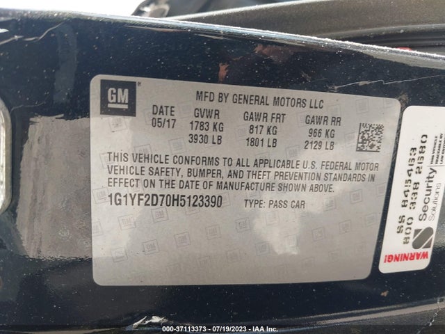 Chevrolet Corvette 3lt 2017 1G1YF2D70H5123390 Image 9