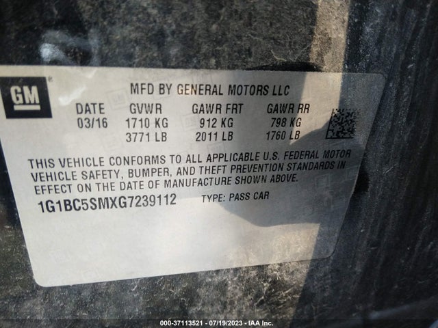 Chevrolet CRUZE LS 2016 1G1BC5SMXG7239112 Image 9