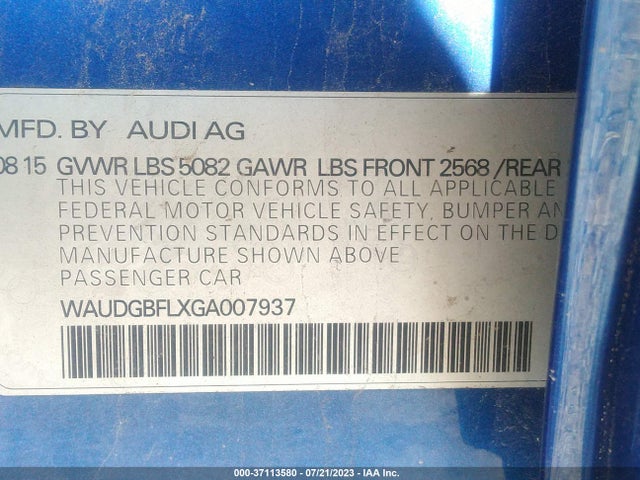 WAUDGBFLXGA007937 Audi S4 Premium Plus