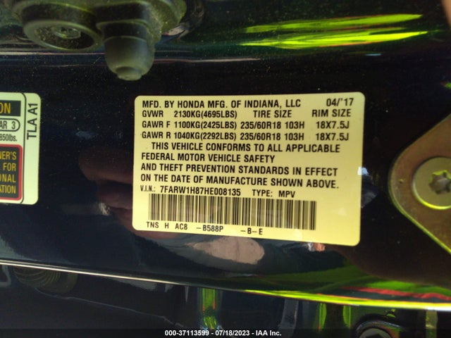 Honda Cr-v Ex-l 2017 7FARW1H87HE008135 Image 9