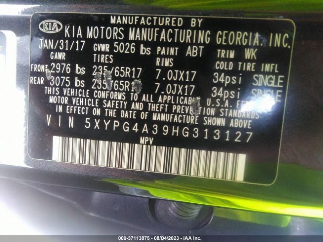 5XYPG4A39HG313127 KIA SORENTO LX