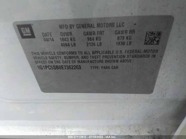 2014 CHEVROLET CRUZE 1LT VIN: 1G1PC5SB8E7362263