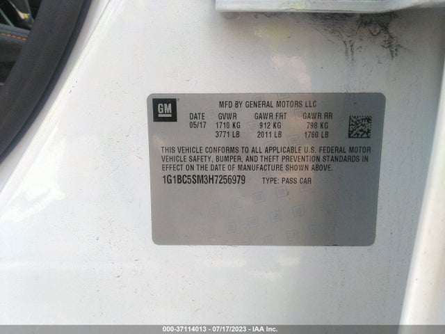 Chevrolet CRUZE LS 2017 1G1BC5SM3H7256979 Image 9