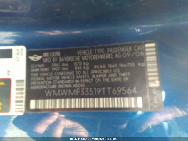 2009 MINI COOPER HARDTOP WMWMF33519TT69564 Photo 8