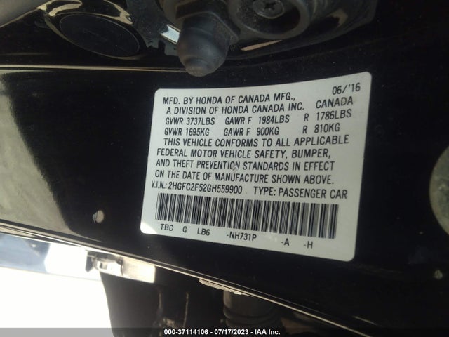 Honda Civic Sedan Lx 2016 2HGFC2F52GH559900 Image 14