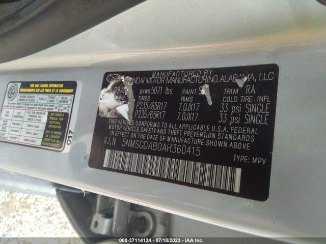 2010 HYUNDAI SANTA FE GLS VIN: 5NMSGDAB0AH360415