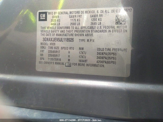 Chevrolet EQUINOX LT 2018 3GNAXJEV9JL118926 Image 9