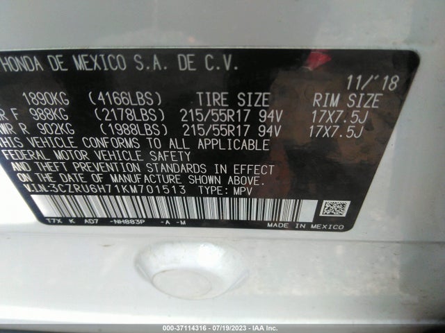 Honda Hr-v Ex-l 2019 3CZRU6H71KM701513 Image 9