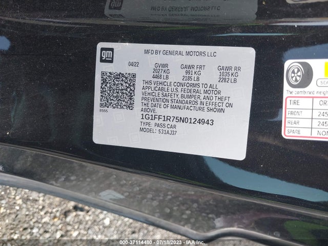 2022 CHEVROLET CAMARO LT1 VIN: 1G1FF1R75N0124943
