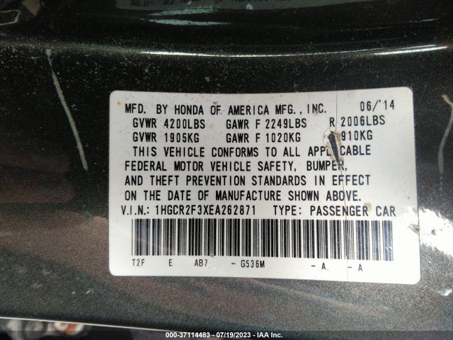 Honda Accord Sedan Lx 2014 1HGCR2F3XEA262871 Image 9