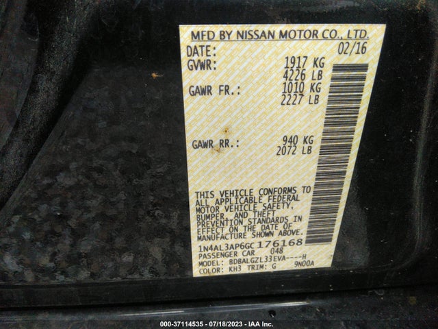 2016 NISSAN ALTIMA 2.5 S VIN: 1N4AL3AP6GC176168