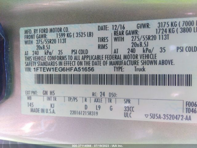 1FTEW1EG6HFA51656 Ford F-150 Xl/xlt/lariat