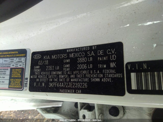 2018 KIA FORTE LX VIN: 3KPFK4A72JE239226