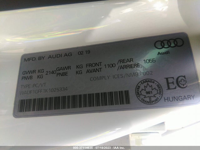 2019 Audi S3, VIN: WAUF1GFF1K1025334