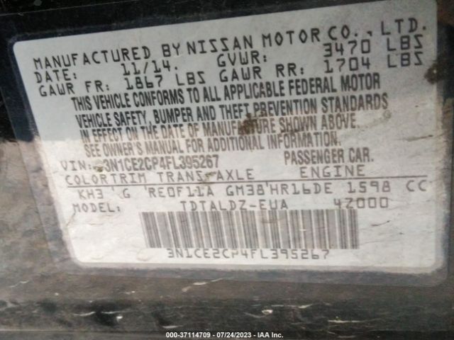 3N1CE2CP4FL395267 Nissan Versa Note S/s Plus/sv/sr/sl