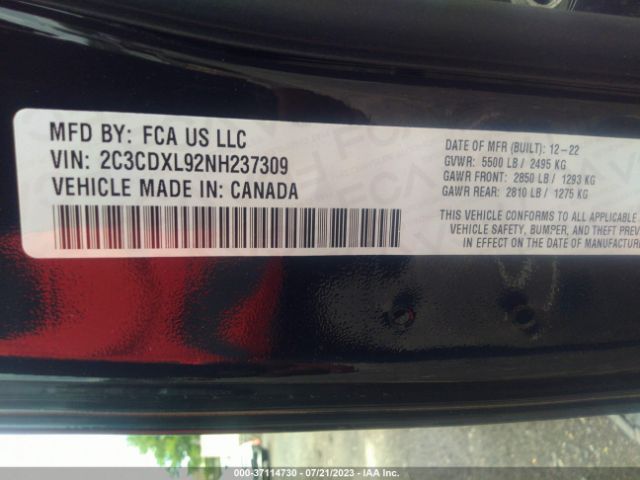 2C3CDXL92NH237309 Dodge Charger Srt Hellcat Widebody