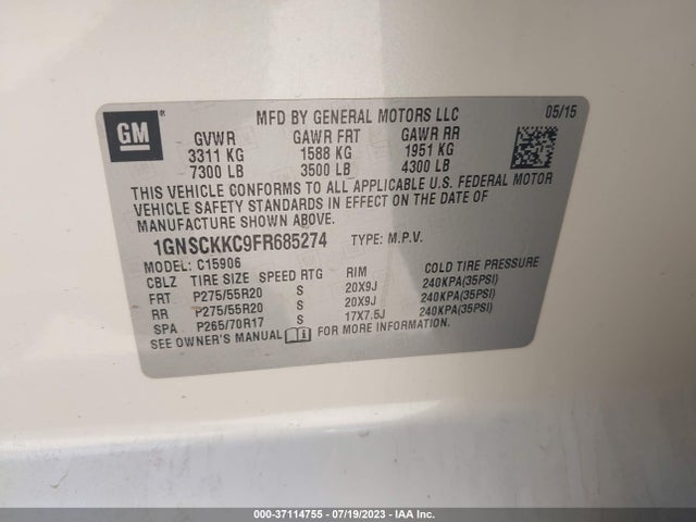 Chevrolet Suburban Ltz 2015 1GNSCKKC9FR685274 Image 9