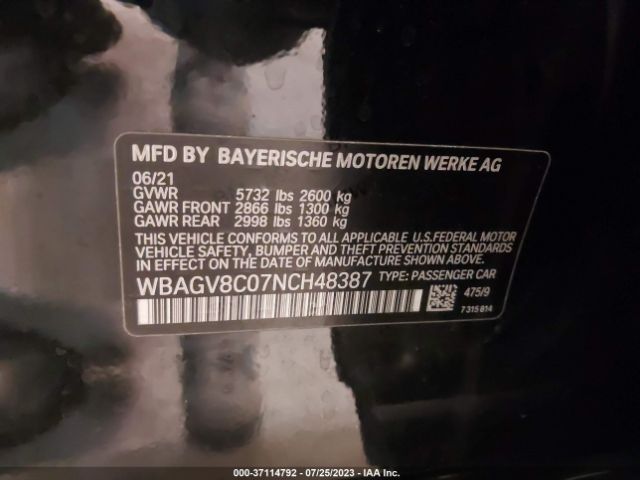 WBAGV8C07NCH48387 BMW 8 Series M850i