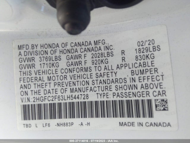 Honda Civic Sedan Lx 2020 2HGFC2F63LH544728 Image 9