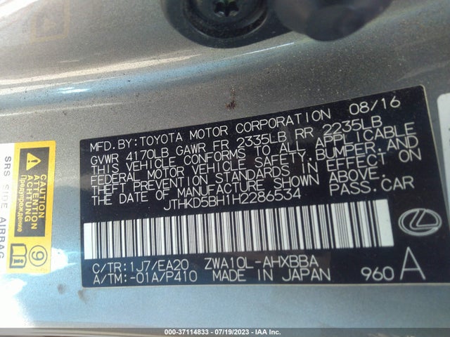 JTHKD5BH1H2286534 Lexus Ct Ct 200h