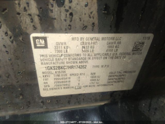 1GKS2BKC7HR174262 GMC YUKON SLT