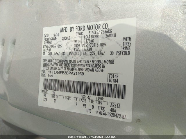2011 FORD RANGER XLT/SPORT VIN: 1FTLR4FE2BPA21939