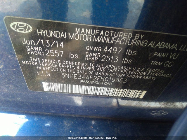 Hyundai Sonata 2.4l Limited 2015 5NPE34AF2FH019863 Image 10