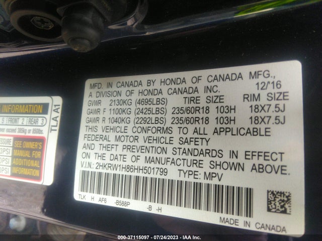 Honda Cr-v Ex-l 2017 2HKRW1H86HH501799 Image 15